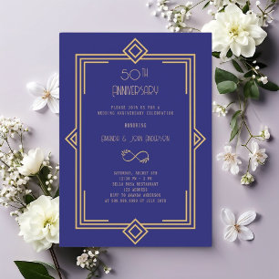 Invitation Art Déco Gatsby bleu 50e anniversaire de mariage