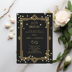 Invitation Art Déco Gatsby noir  60e anniversaire de mariage