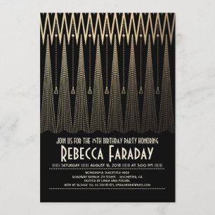 Invitation Art Déco Gatsby Noir et Or Fête d'anniversaire