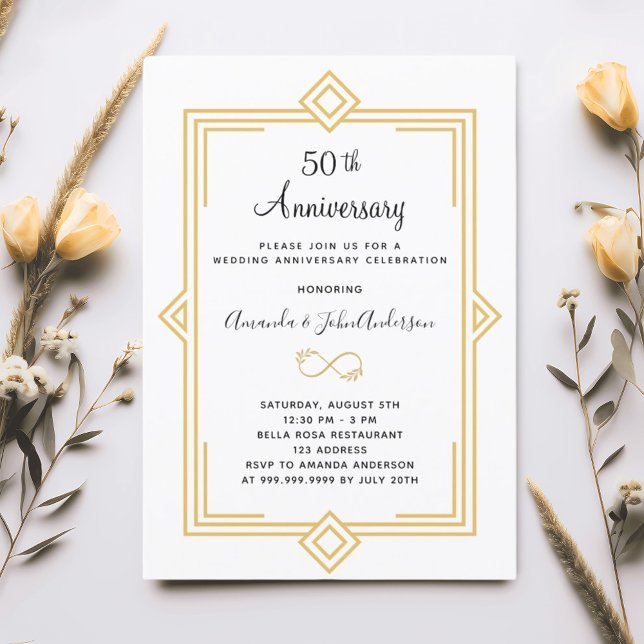 Invitation Art Déco Gatsby or 50e anniversaire mariage (Créateur téléchargé)