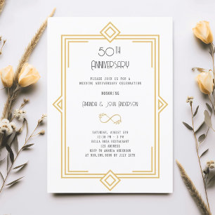 Invitation Art Déco Gatsby or 50e anniversaire mariage