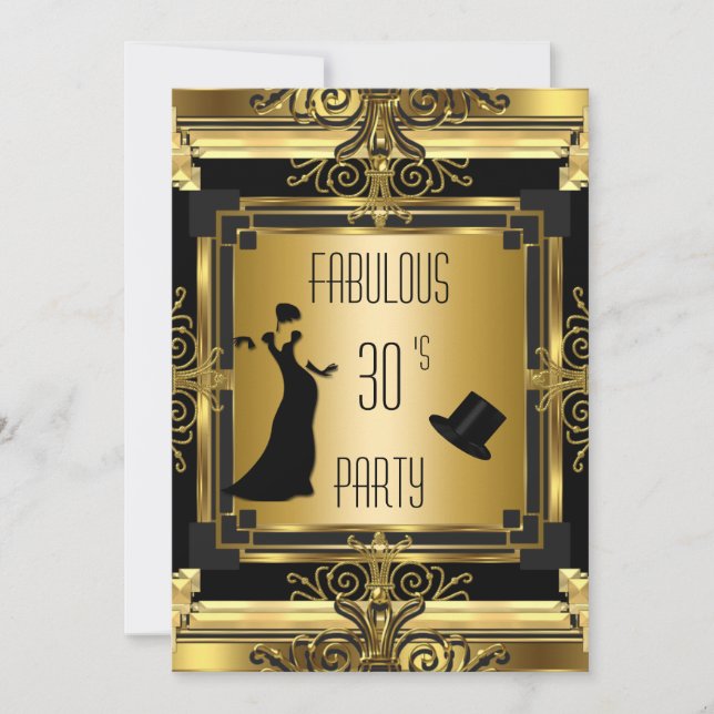 Invitation ART DECO Gatsby Tophat Fabuleux anniversaire Retro (Devant)