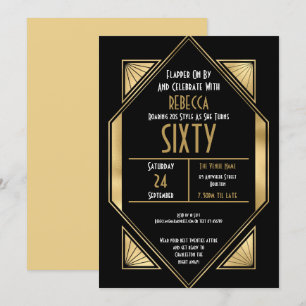 Invitation Art Déco Gold Frame 60e Anniversaire Noir