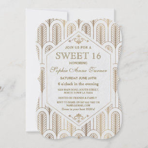 Invitation Art Déco Grand Gatsby Blanc Or SWEET 16