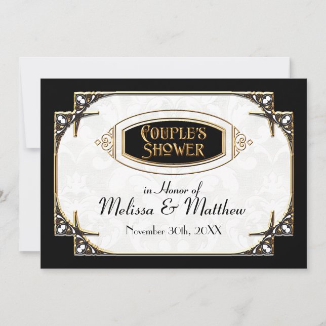 Invitation Art Déco Grande Gatsby Style Typographie en dentel (Devant)