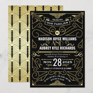 Invitation Art Déco Great Gatsby Mariage Élégant Or Noir