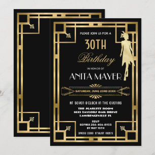 Invitation Art Déco Great Gatsby Roaring 20s Anniversaire N'I