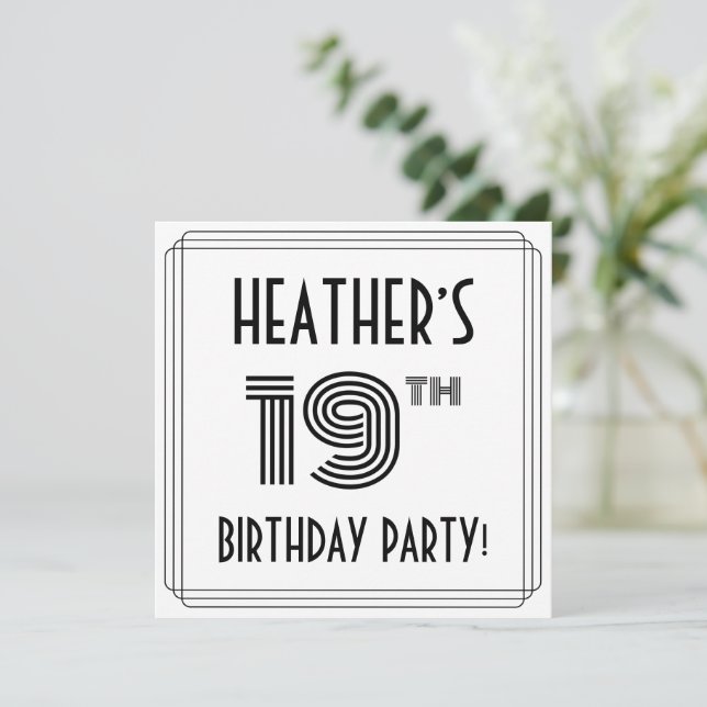 Invitation Art Déco Inspiré 19ème Anniversaire Fête, Nom pers (Debout devant)