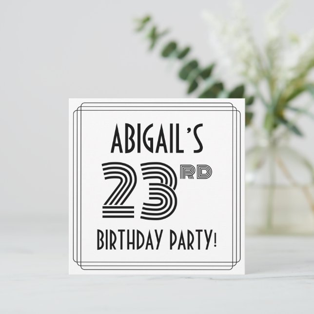 Invitation Art Déco Inspiré 23e fête d'anniversaire, Nom pers (Debout devant)