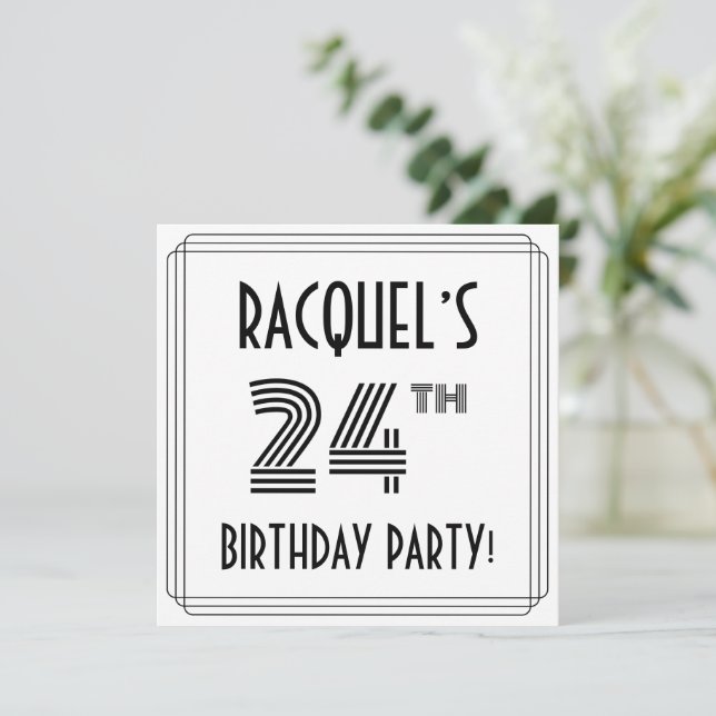 Invitation Art Déco Inspiré 24ème Anniversaire Fête, Nom pers (Debout devant)