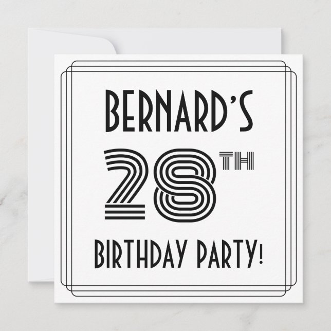 Invitation Art Déco Inspiré 28ème Anniversaire Fête, Nom pers (Devant)