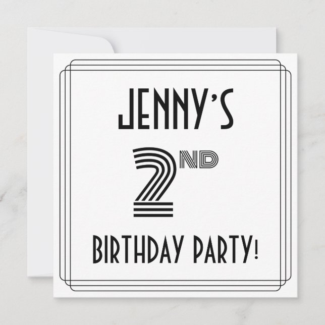 Invitation Art Déco Inspiré 2e fête d'anniversaire, Nom perso (Devant)