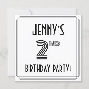 Invitation Art Déco Inspiré 2e fête d'anniversaire, Nom perso