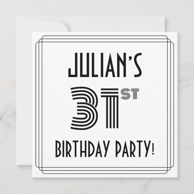 Invitation Art Déco Inspiré 31ème Anniversaire Fête, Nom pers (Devant)