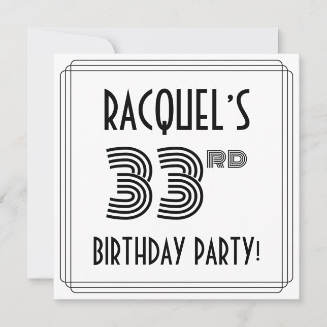 Invitation Art Déco Inspiré 33e fête d'anniversaire, Nom pers (Devant)