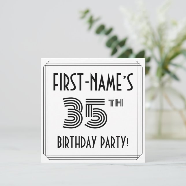 Invitation Art Déco Inspiré 35ème anniversaire fête, Nom pers (Debout devant)