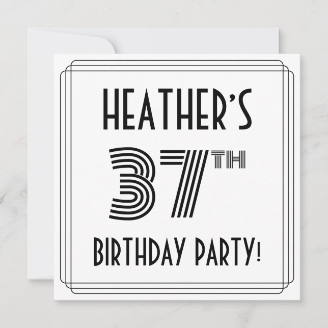 Invitation Art Déco Inspiré 37ème Anniversaire Fête, Nom pers (Devant)