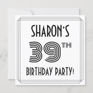 Invitation Art Déco Inspiré 39ème Anniversaire Fête, Nom pers