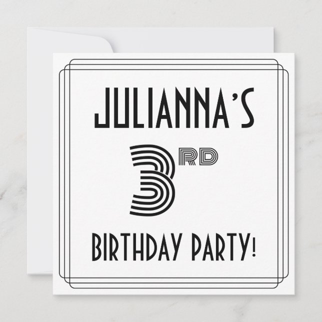 Invitation Art Déco Inspiré 3e fête d'anniversaire, Nom perso (Devant)