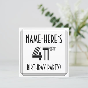 Invitation Art Déco Inspiré 41ème Anniversaire Fête, Nom pers