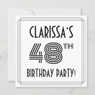Invitation Art Déco Inspiré 48ème Anniversaire Fête, Nom pers
