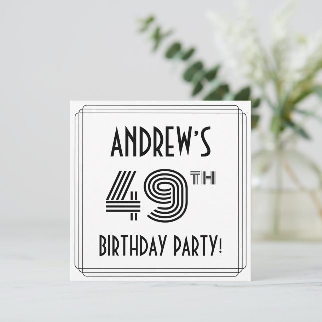 Invitation Art Déco Inspiré 49ème Anniversaire Fête, Nom pers (Debout devant)