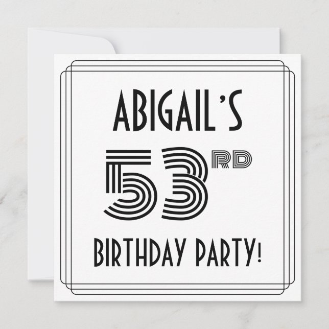 Invitation Art Déco Inspiré 53ème Anniversaire Fête, Nom pers (Devant)