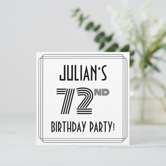 Invitation Art Déco Inspiré 72e fête d'anniversaire, Nom pers (Debout devant)