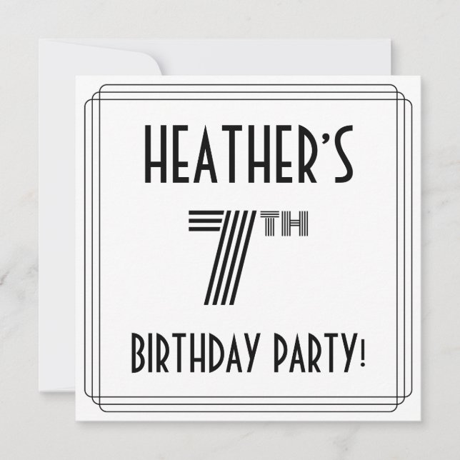 Invitation Art Déco Inspiré 7e fête d'anniversaire, Nom perso (Devant)
