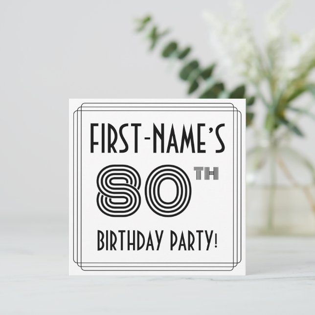 Invitation Art Déco Inspiré 80ème anniversaire fête, Nom pers (Debout devant)