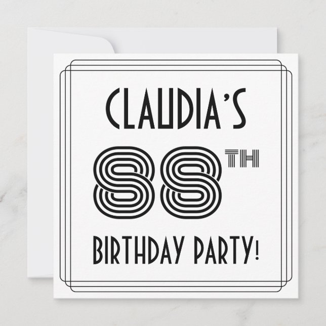 Invitation Art Déco Inspiré 88ème Anniversaire Fête, Nom pers (Devant)
