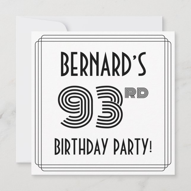Invitation Art Déco Inspiré 93ème Anniversaire Fête, Nom pers (Devant)