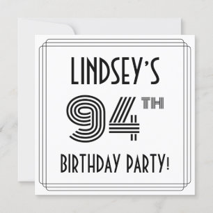 Invitation Art Déco Inspiré 94ème Anniversaire Fête, Nom pers