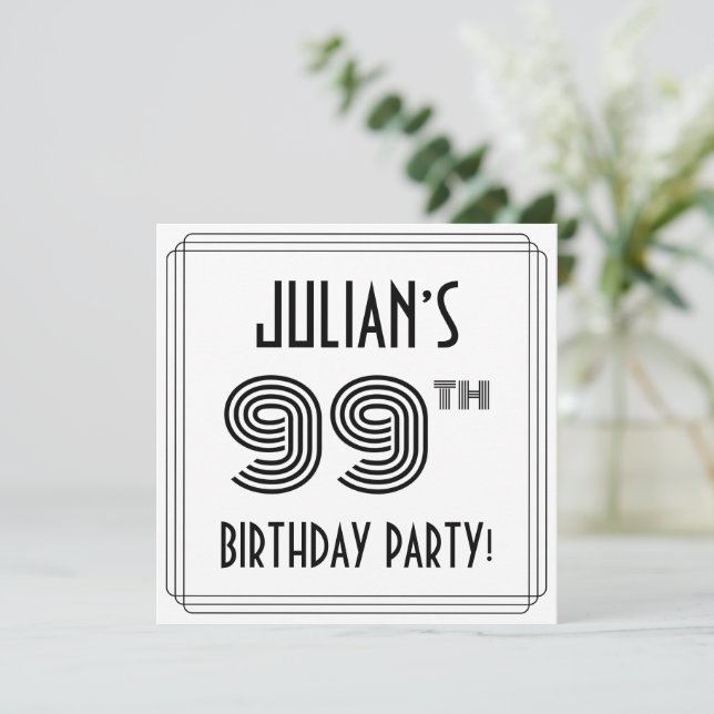 Invitation Art Déco Inspiré 99ème Anniversaire Fête, Nom pers (Debout devant)
