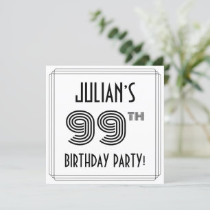 Invitation Art Déco Inspiré 99ème Anniversaire Fête, Nom pers