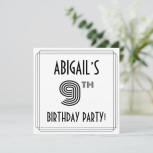 Invitation Art Déco Inspiré 9e fête d'anniversaire, Nom perso