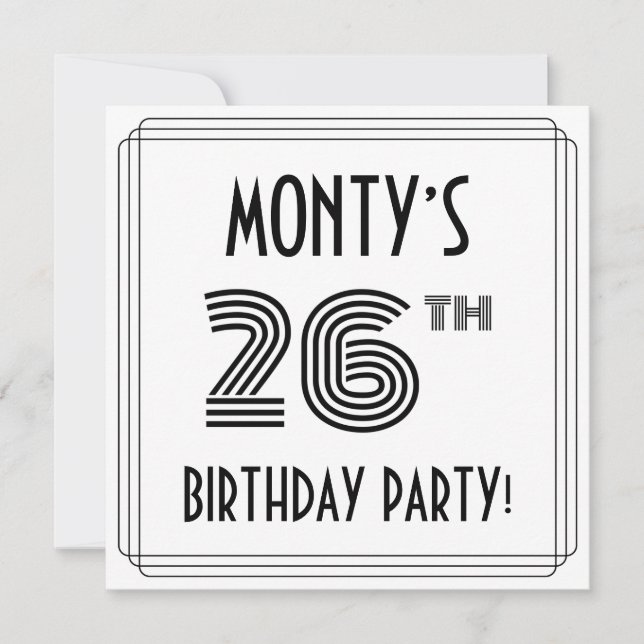 Invitation Art Deco Inspired 26th Birthday Party, Custom Name (Devant)