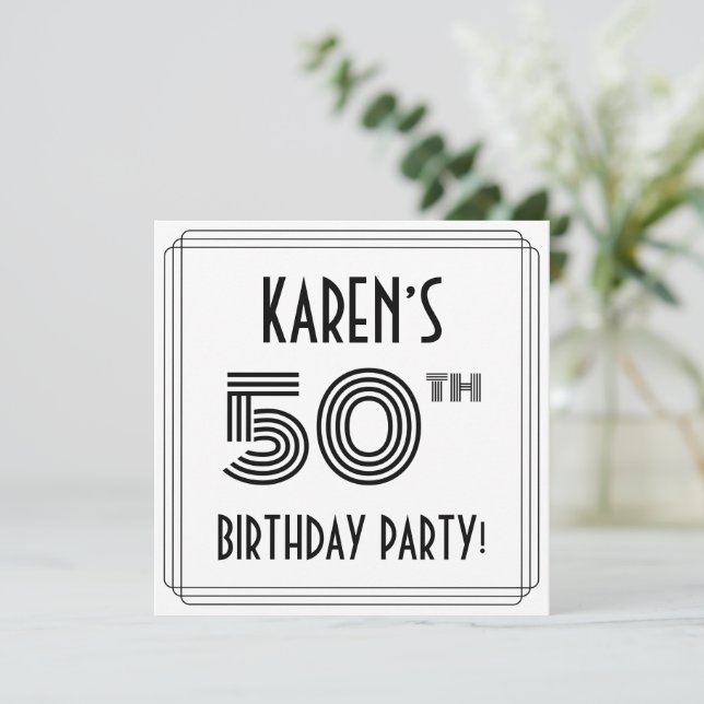 Invitation Art Déco Inspirée 50ème anniversaire fête, Nom per (Debout devant)
