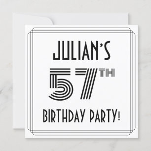 Invitation Art Déco Inspirée 57ème Anniversaire Fête, Nom per