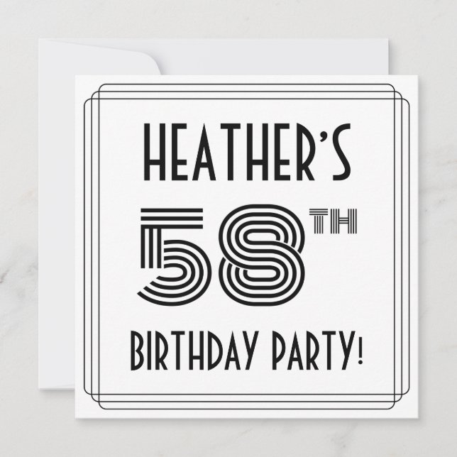 Invitation Art Déco Inspirée 58ème Anniversaire Fête, Nom per (Devant)