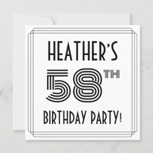 Invitation Art Déco Inspirée 58ème Anniversaire Fête, Nom per