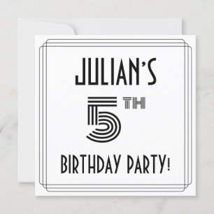 Invitation Art Déco Inspirée 5e fête d'anniversaire, Nom pers