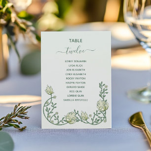 Invitation Art déco jolies fleurs Tableau Numéro de siège Tab