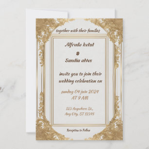 Invitation Art Déco Mariage Diamant blanc et or huile