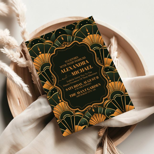 Invitation Art Déco Mariage Diamant Or et Vert (Créateur téléchargé)