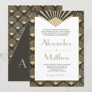 Invitation Art Déco Mariage Gold Roaring Twenties Monogramme