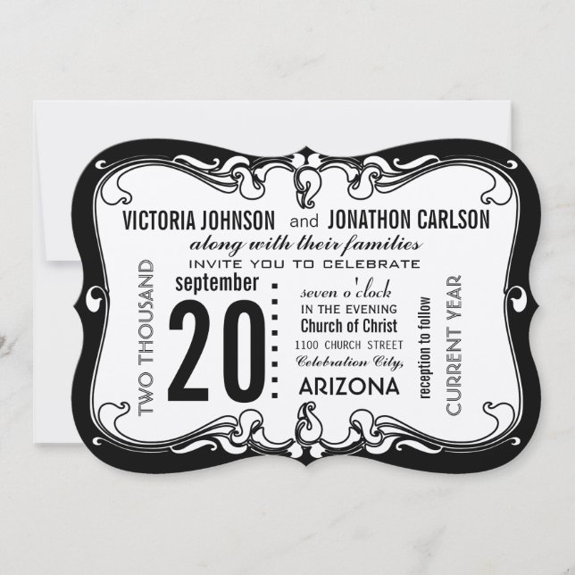 Invitation Art déco Mariage moderne (Devant)
