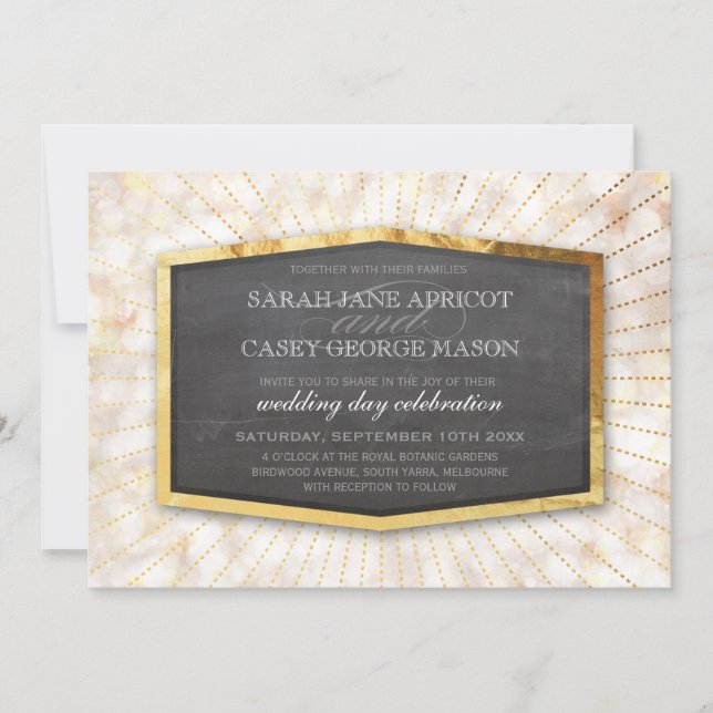 Invitation ART DECO MARIAGE or sunburst gray bokeh crème (Devant)