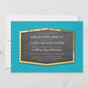 Invitation ART DECO MARIAGE or sunburst gris bleu turquoise
