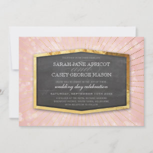 Invitation ART DECO MARIAGE or sunburst gris bokeh corail